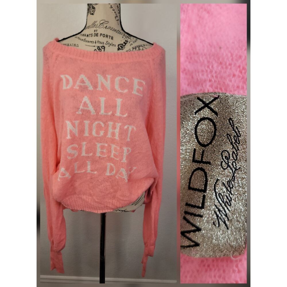 Wildfox Summer Knit Sweatshirt L Dance All Night Sleep All Day Beach Coatal NEW